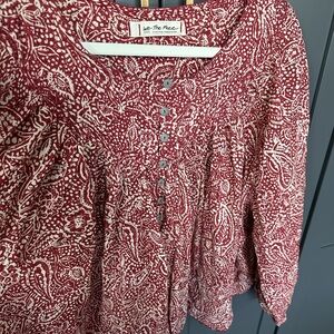 We The Free Red Relaxed Bib Collar Blouse